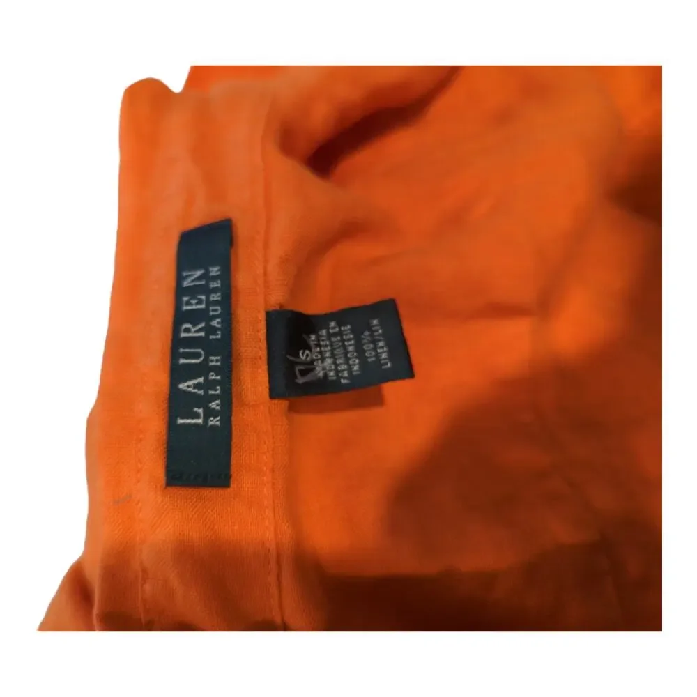 Lauren Ralph Lauren Shirt Womens Sz Small Orange 100% Linen Roll Tab Long Sleeve - Picture 2 of 6